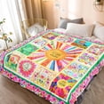 thumbnail image 5 of Boho Throw Blanket Colorful Patchwork Floral Blankets, Natural Bohemian Gifts Blanket for Women with Inspirational Thoughts, Soft Warm and Cozy Flannel for Sofa Bed Couch Travel 50"x60", 5 of 6