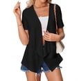 thumbnail image 3 of Hibeli Women's Eyelet Short Sleeve Irregular Hem Solid Color Pocketed Cardigan, 3 of 7