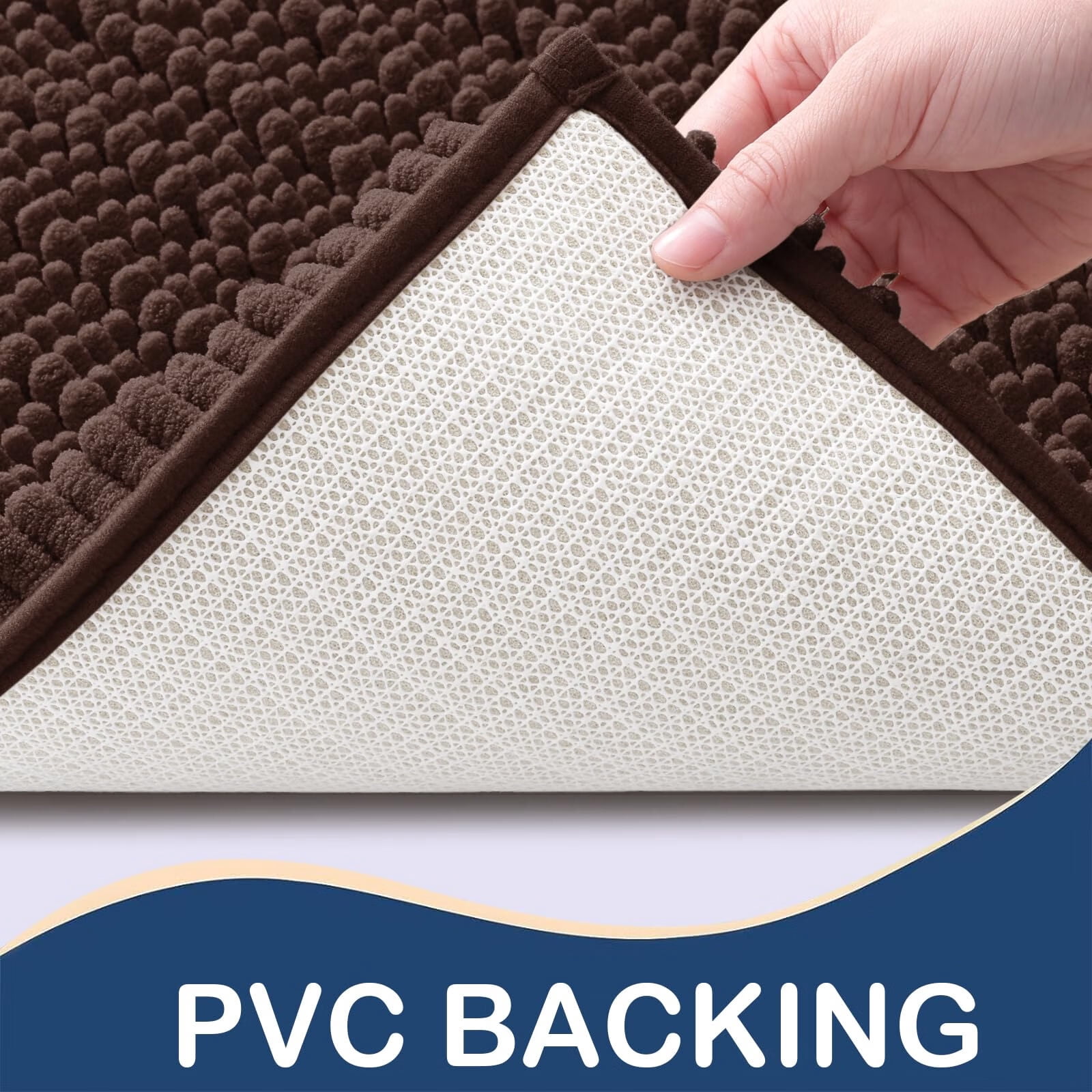 DISEN Luxury Chenille Bathroom Rug Mat, Extra Soft Thick Absorbent Shaggy Bath Rugs, Non-Slip Machine Wash Dry Plush Bath Runner Mats for Bathroom, Living Room, and Laundry Room (60"x24", Brown)
