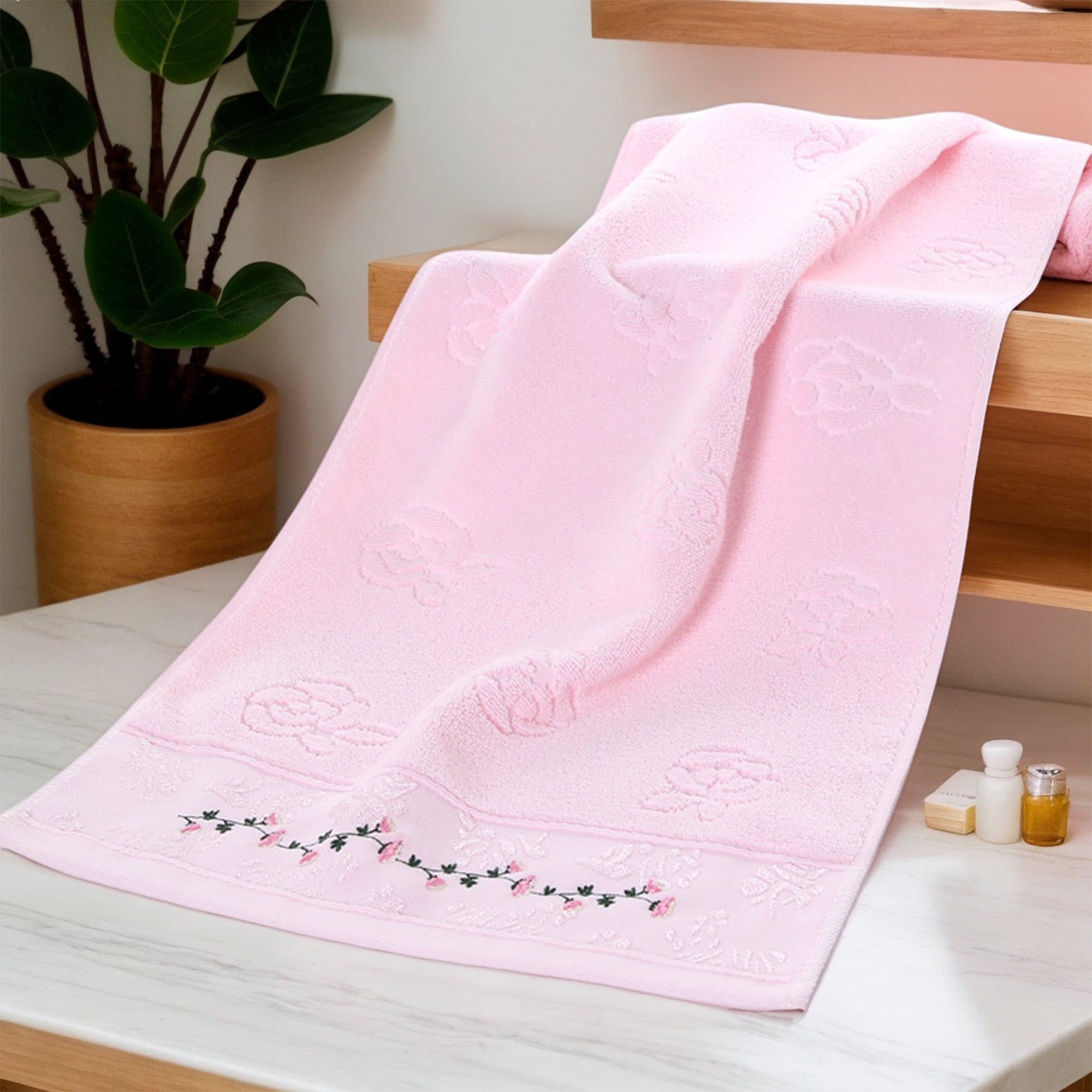 REGALWOVEN Floral Embroidered Hand Towels for Bathroom, 13 x 29 Inch Soft Absorbent Decorative Towel for Bath, Kitchen, Spa, Gym Light Yellow 4-Piece
