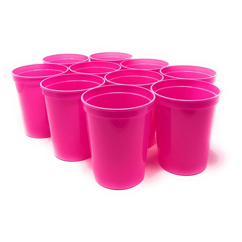 CSBD 10 Pack Hot Pink Blank 16 oz Plastic Stadium Cups Bulk Reusable