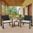 thumbnail image 3 of Noelse 3 Piece Wicker Rocking Chair Set, Outdoor Patio Furniture with Table and Cushions for Balcony, Beige, 3 of 10