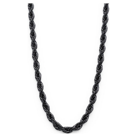 Metal Masters Black Plated Stainless Steel Mens Rope Chain Necklace 4mm 24" Lobster Lock