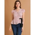 thumbnail image 2 of INSPIRE CHIC Blusa Estampado Floral Cuello V Manga Del Casquillo Cintura De Lazo Envuelva Peplum Top Para Mujeres Beige L, 2 of 6