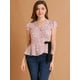 thumbnail image 2 of INSPIRE CHIC Blusa Estampado Floral Cuello V Manga Del Casquillo Cintura De Lazo Envuelva Peplum Top Para Mujeres Beige L, 2 of 6