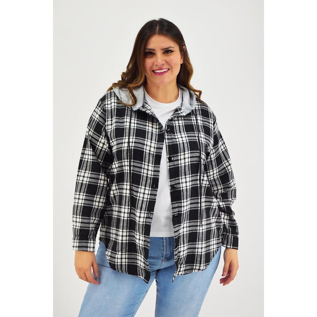 Sobre camisa con capucha Roman Fashion/Tallas EXtras, 8066 (Negro cuadros) negro 38