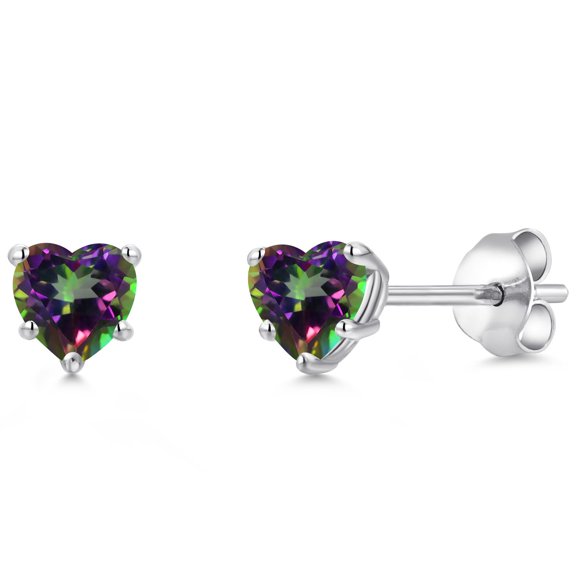 Gem Stone King 925 Sterling Silver Green Mystic Topaz Stud Earrings for Women Men (1.20 Cttw, Heart Shape 5MM)