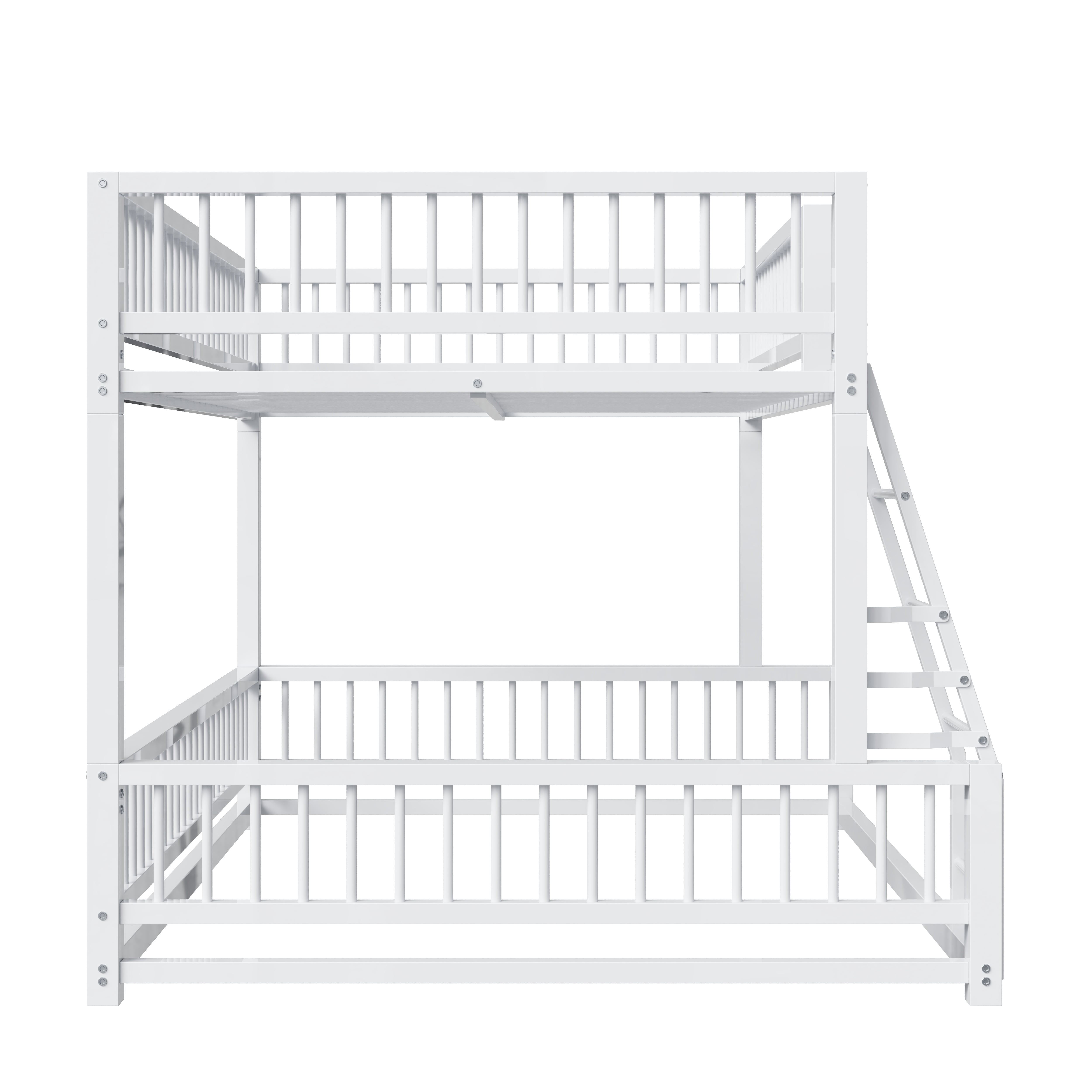 Leumius Full XL over Queen Bunk Bed,Heavy Duty Metal Bunk Beds for Adults and Kids,Floor Bed Frame with Ladder and Safety Guardrails, Easy Assemble,White