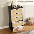 thumbnail image 4 of Twister.CK Natural Rattan 5 Drawer Dresser, Wooden Chest of Drawer, Farmhouse Storage Cabinet with Metal Legs, for Bedroom Living Room Entryway, Black & Oak, 4 of 7
