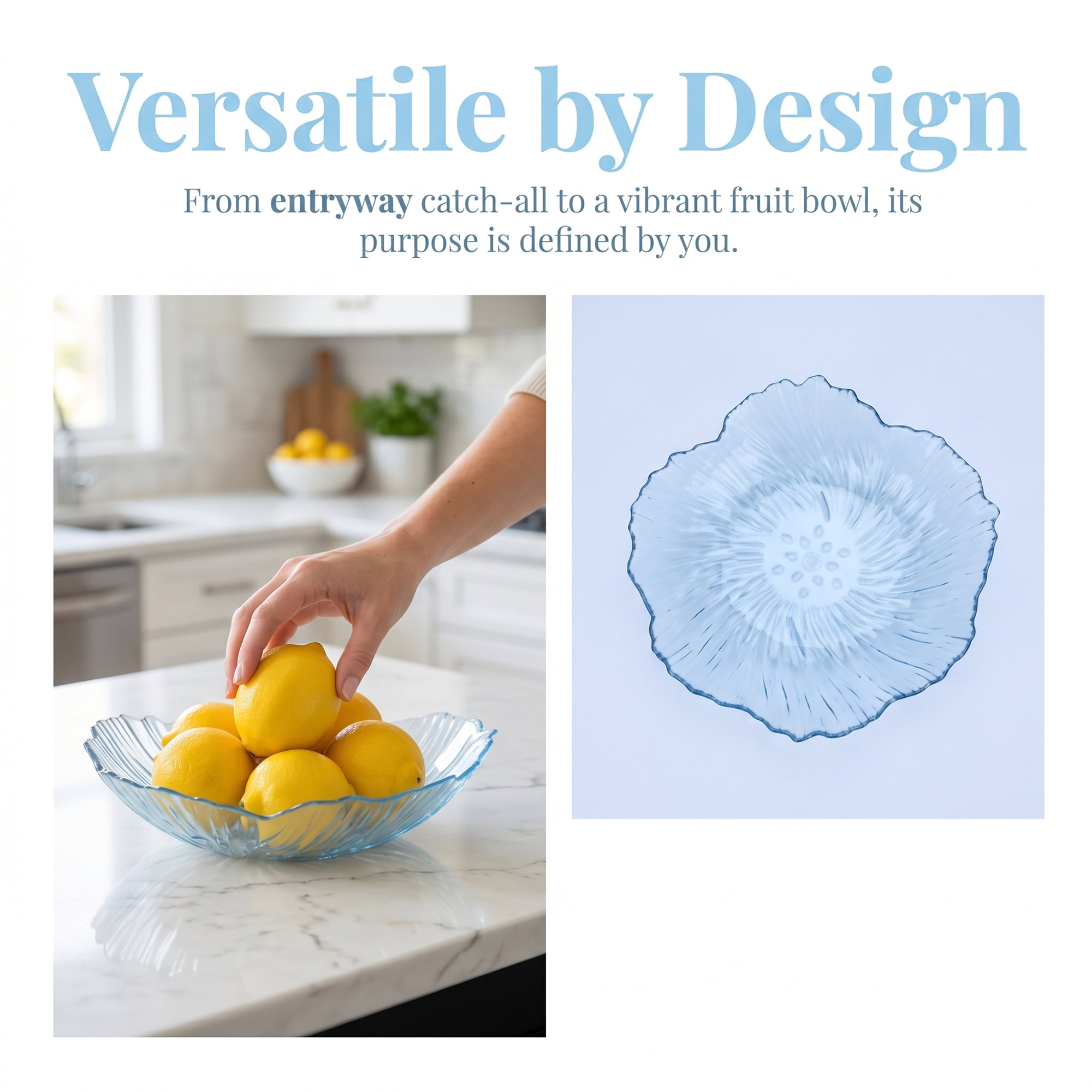 Unique Bargains Flower Petal Shaped Trinket Scalloped Tray Blue 6.3"L x 6.3"W x 1.6"H
