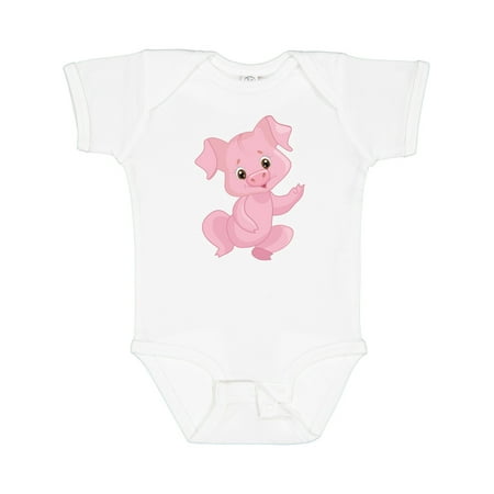 

Inktastic Cute Pink Pig Waving Boys or Girls Baby Bodysuit