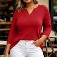 thumbnail image 4 of Perfectbot Women's Plus Size 3/4 Sleeve V-Neck Tee Casual Solid Color T-Shirt Sizes L-5X, 4 of 7