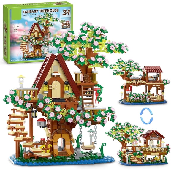 Ylutex 3 in 1 Cherry Blossom Tree house Building Set, Ideas Flower Tree House Set for Adults, Collectible Creative Sakura Garden Toys Gifts for Teens 14+ (995 PCS)