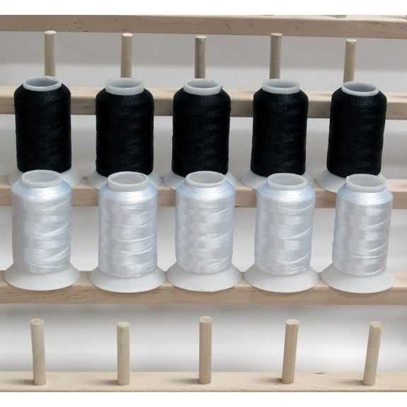 NEW ThreadNanny 5 WHITE and 5 black POLY MACHINE EMBROIDERY THREADS for Brother, Babylock, Janome, Pfaff, Singer, Bernina and other Home Machines