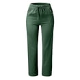thumbnail image 3 of YFELWZ Womens Plus Size Loose Drawstring Button Casual Wide Leg Long Pants Solid Color Linen Trousers Dark Green M, 3 of 4