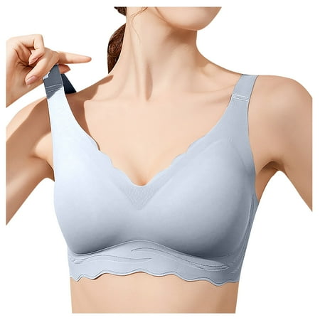 Zshosam Women s Seamless Bra Wavy Wireless Full Coverage Padded Smoothing No Underwire Comfort V Neck Bralettes(Blue XXXL)