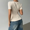 thumbnail image 4 of LWavelet Womens Plus Size One Shoulder Short Sleeve Top Twist Fitted Summer Daily Casual Comfortable Blouse Beige M, 4 of 4