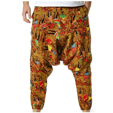 

Dadaria Wide Leg Pants for Men High Waisted Boho Men Hippie Pants Baggy Boho Trousers Linen Drawstring Harem Yoga Long Pants Yellow S Female