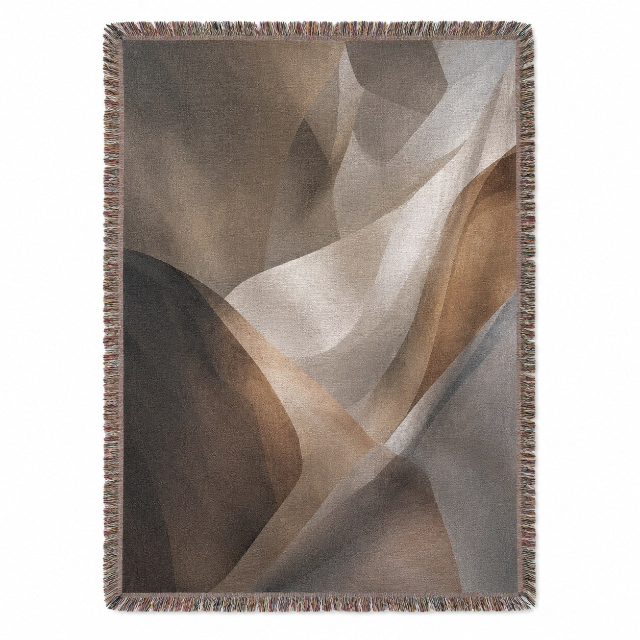 Neutral Gray and Beige Abstract Geometric Woven Throw Blanket Cotton with Fringed Edges Modern Decor for Sofa and Bed