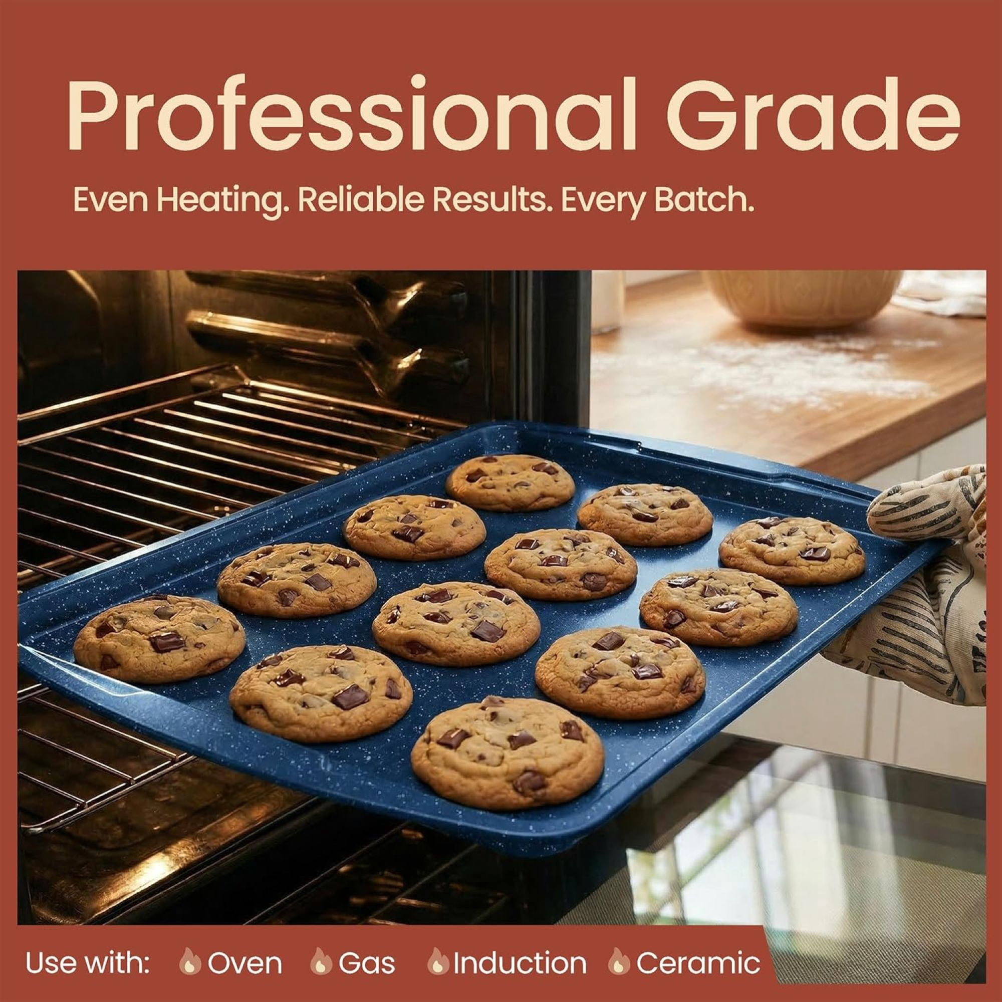 Bakken- Swiss Kitchen Baking Pan Set - Nonstick Blue Marble Coating, Commercial Grade Carbon Steel, Baking Kitchen Essentials, Oven Safe Tray (Up To 450° F), Set of 6