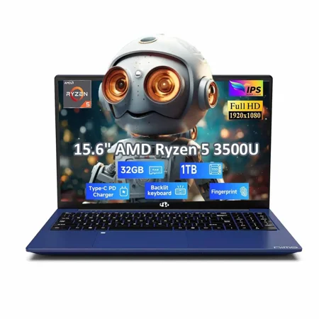 15.6" Business Laptop Computer , AMD Ryzen 5 3500U(Beat i5-1135G7, 4 Cores Up to 3.7GHz), 32GB RAM 1TB SSD,65W Type-C, Fingerprint, Backlit Keyboard, Wi-Fi 5, BT5.2, Blue