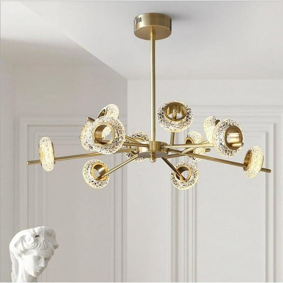 GMizon 33-inch luxury modern chandelier, 12-head ring-shaped bedroom chandelier, living room and dining room lighting fixture (copper color)
