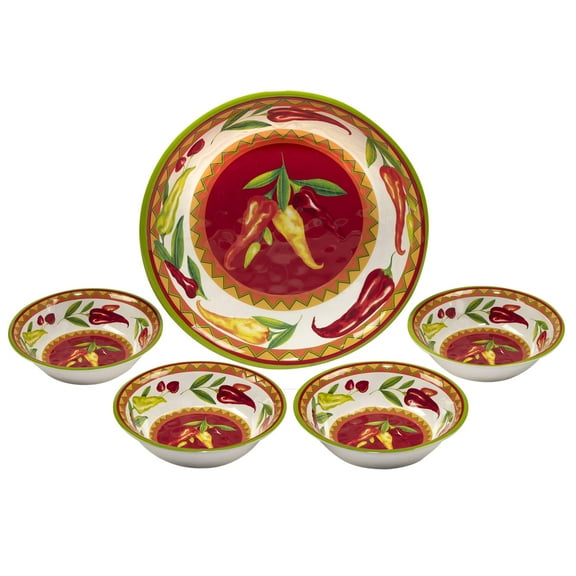 Certified International Red Hot 5 pc Melmaine Salad/Serving Bowl Set, Multicolor