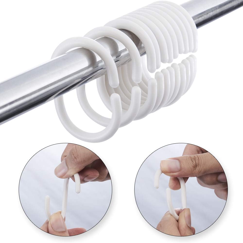 48 Pcs Set Plastic Bathroom Shower Curtain Rings Hooks White Rustproof