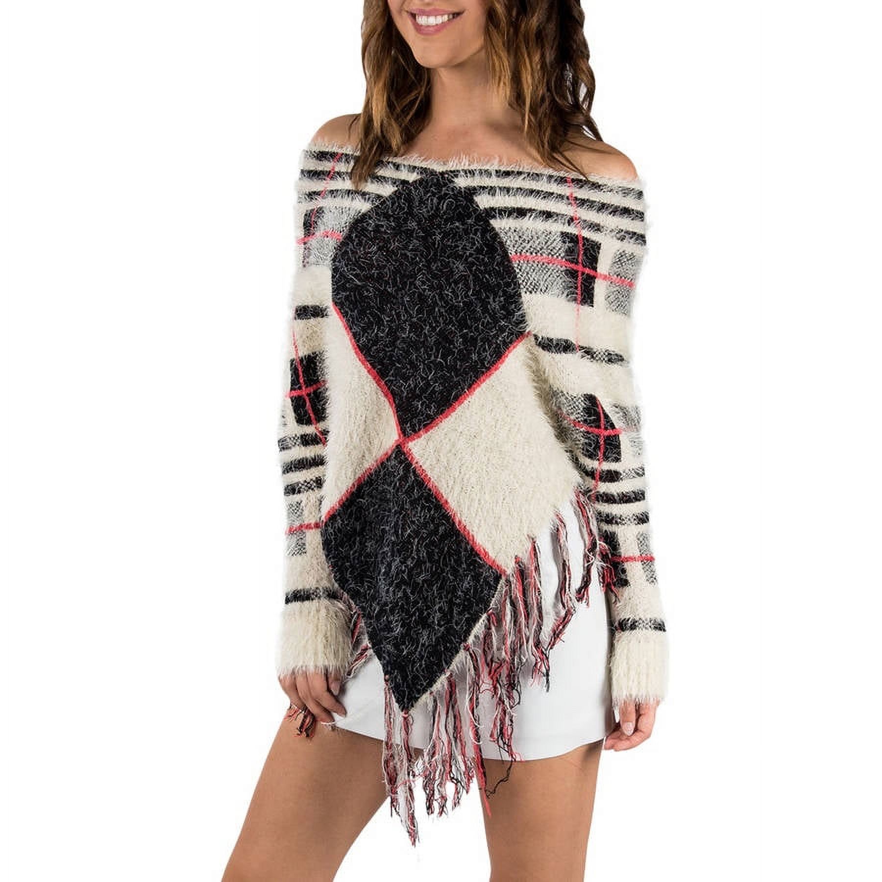 Men or Women's Modern Blend Knit Checker Poncho