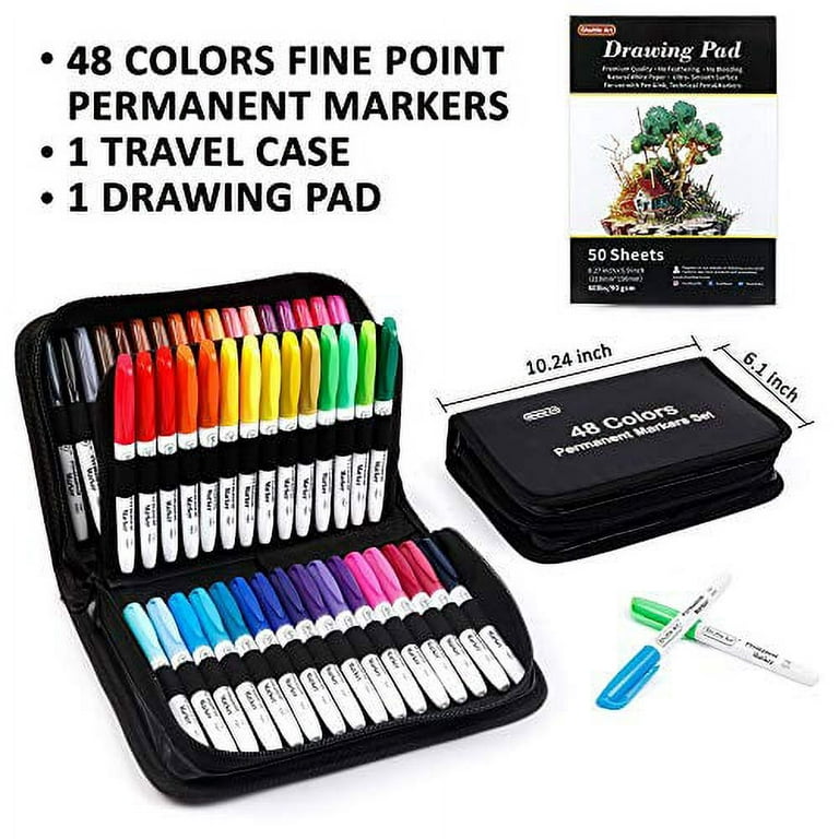 Shuttle Art 48 Colors Permanent Markers, Fine Point, Assorted Colors, Works on Plastic,Wood,Stone,Metal and Glass for Doodling, Coloring, Marking