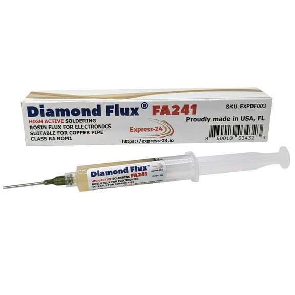Diamond Flux FA241 High Active Gel, Paste Soldering Flux for Electronics and Plumbing in 10g syringe, Class ROM1.