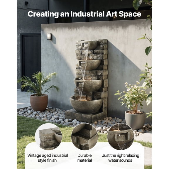 Outdoor Water Fountain,35.63 in Height Fountain&Waterfall,4-Tier Floor Standing Cascading Fountains with LED Light&Pump,Block Stack Style,for Outdoor Indoor Garden,Patio&Backyard
