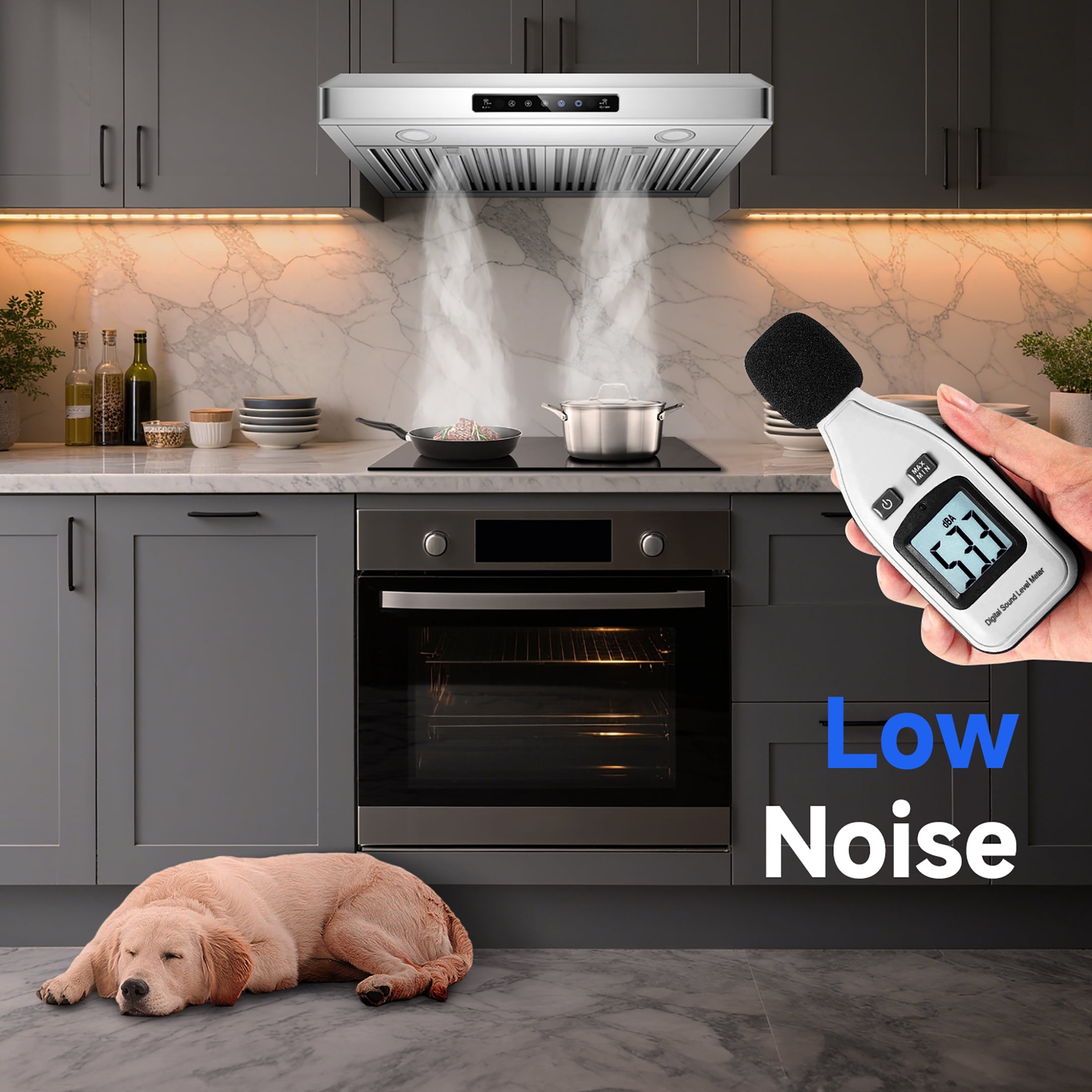 AAOBOSI 30 inch Under Cabinet Range Hood, 3-Speed Stainless Steel Kitchen Vent Hood with Gesture & Touch Control, LED Lights Exhaust Fan, Upgraded