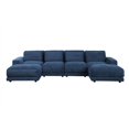 thumbnail image 2 of 6-Piece Velvet/Linen Fabric Modular Upholstered Sofa With Ottoman-Blue, 2 of 2