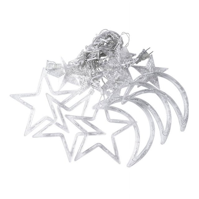 Cadena de con Forma de Luna y Estrellas para Ventana, Funciona con USB y Pilas,para Interior, Dormitorio, Ventana, Multicolor B