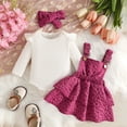 thumbnail image 2 of Duqingm Baby Girl Clothes Newborn Infant Fall Winter Outifts Ribbed Ruffle Long Sleeve Romper Skirt Outfit Set 3pcs (Hot Pink,6-9 Months), 2 of 6