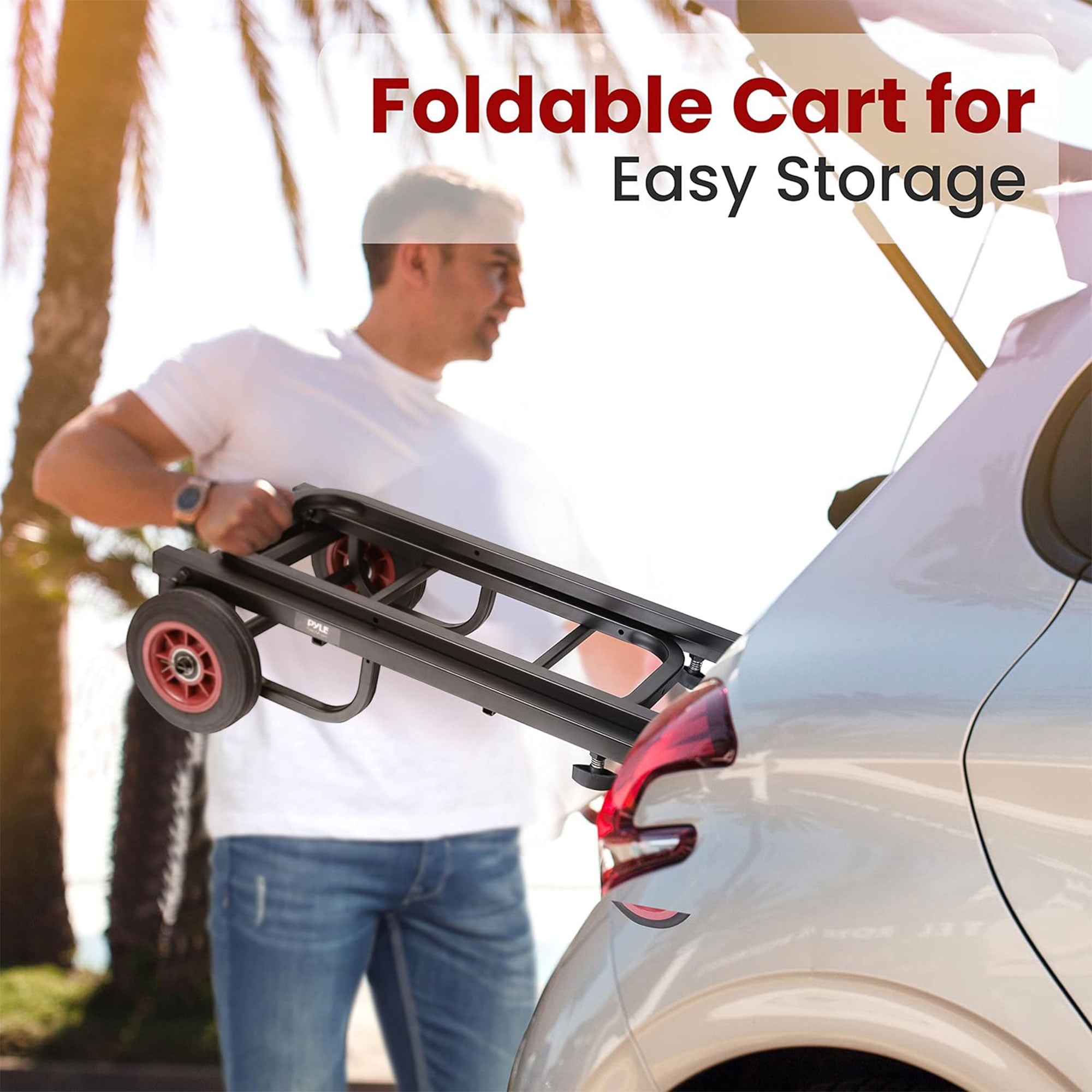 Pyle Compact Adjustable Folding Hand Truck Dolly Platform Multi Cart, Black