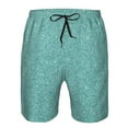thumbnail image 3 of Honeii's Teal Green Glitter Print Men's Casual Shorts with Drawstring，Swim Trunks Quick Dry Beach Shorts, 3 of 5