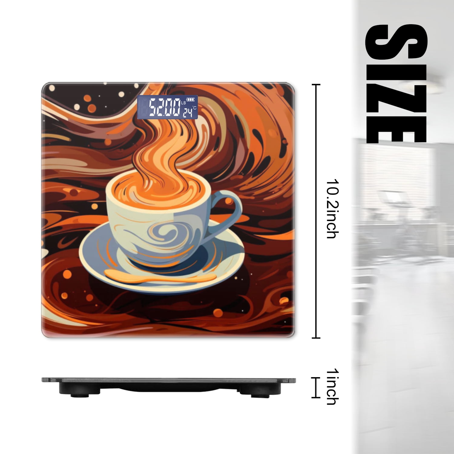 High Precision Body Weight Scale Smart Bathroom Scales with Large LCD Display(400lbs),Decorative for Bedroom-Cup Of Coffee With Brown And Orange Swirls