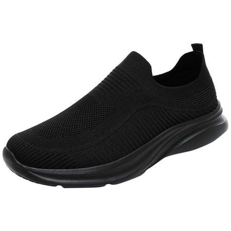 PEASKJP Sneakers for Men Mesh Performance Non Slip Slip On Tennis Gym Walking Shoes Black 43