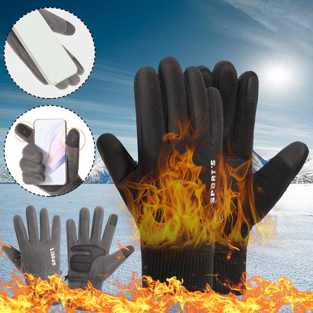 Guantes de ciclismo de invierno (2 unidades), guantes de esquí con pantalla táctil, forro polar térmico cortavientos para correr y practicar montañismo en climas fríos (negro)