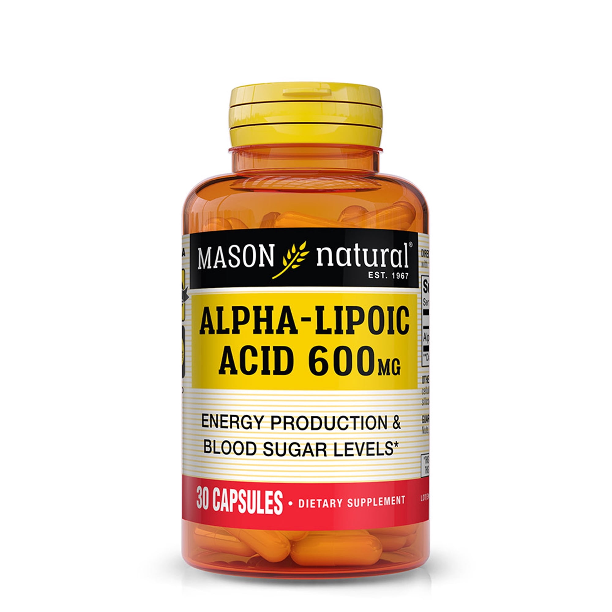 Mason Natural Alpha-Lipoic Acid 600 mg - Brain Health, Blood Sugar, Weight Management, 30 Capsules