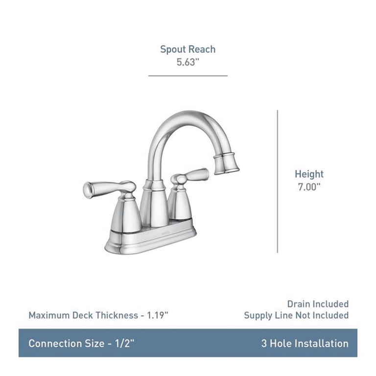 Rubinetto Lavabo Mono Maniglia Moen Banbury | Centerset 4 Pollici | Cromato | Con Tubi Flessibili Da 61 Cm