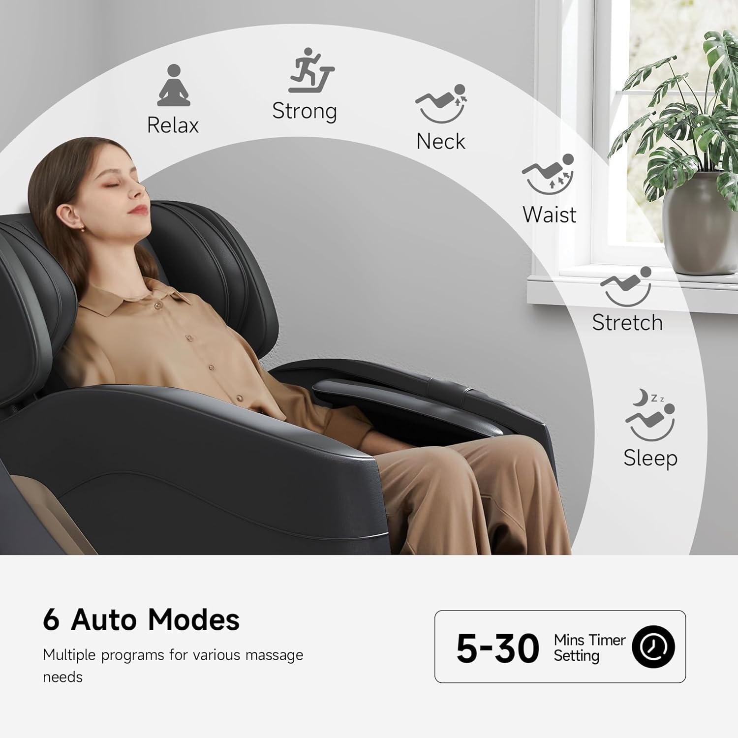 Real Relax Full Body Electric Zero Gravity Shiatsu Massage Chair with Bluetooth Heating and Foot Roller for Home and Office, Black