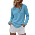 thumbnail image 5 of Women's Waffle Knit Top Crew Neck Long Sleeve Casual Pullover Blouse, 5 of 9