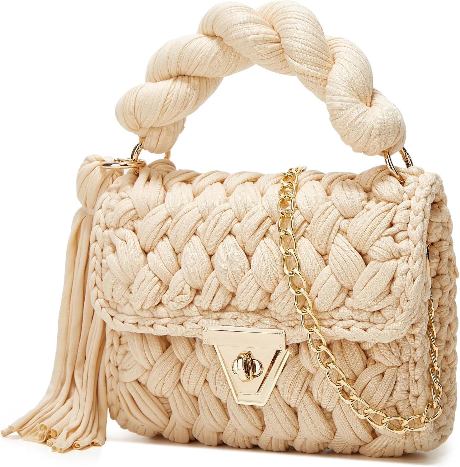 CAILDANL Chunky Yarn Knit Crochet Tote Purse Crossbody Bags for Women - Handwoven Evening Clutch Flap Shoulder Bag