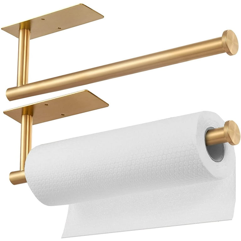 BWE Wall Mount Paper Towel Holder Bulk-Self-Adhesive Under Cabinet in Brushed Gold(2 Pcs)