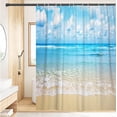 thumbnail image 3 of Beach Shower Curtain, Tropical Sea Beach Ocean Waves Blue Sky Seaside Scene Bathroom Curtain Waterproof Fabric Machine Washable with Hooks,72" Wx84 L, 3 of 6
