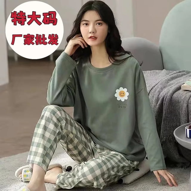 Conjunto de pijama holgado para mujer, ropa de casa con estampado, talla grande, primavera y otoño, novedad
