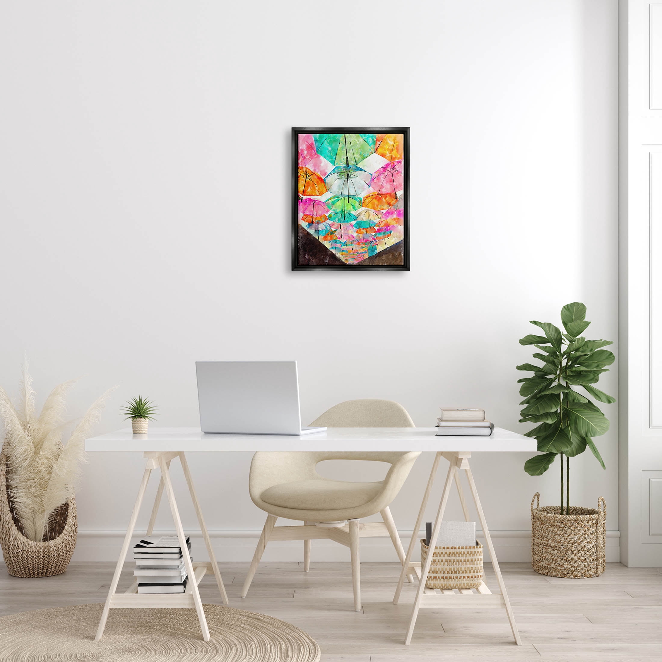 Stupell Industries Vivid Umbrellas Overhead Graphic Art Jet Black Floating Framed Canvas Print Wall Art, Design by Ziwei Li